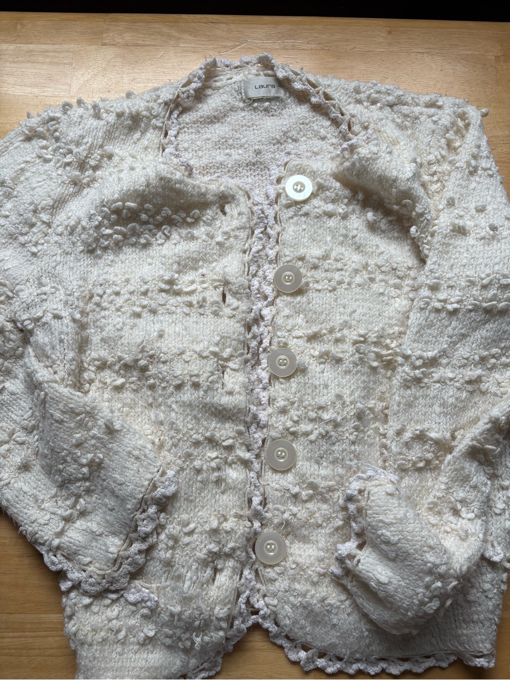 LAUREN Cream Textured Button Cardigan